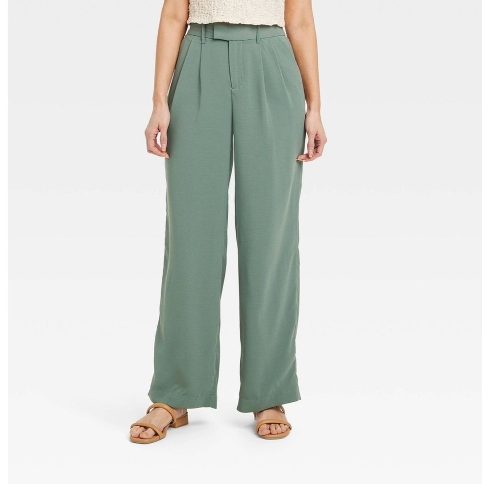 A New Day Flowy Career Pant Green Pleated Work Office NEW Size 2